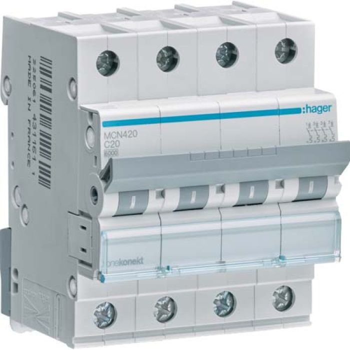 Автоматический выключатель Hager 4-п. C 20A (6kA) 4M (B) Фото