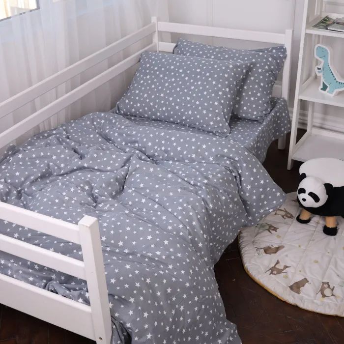 Постельное белье MirSon 012 Grey Stars Фланель 175х210 Двуспальный Фото
